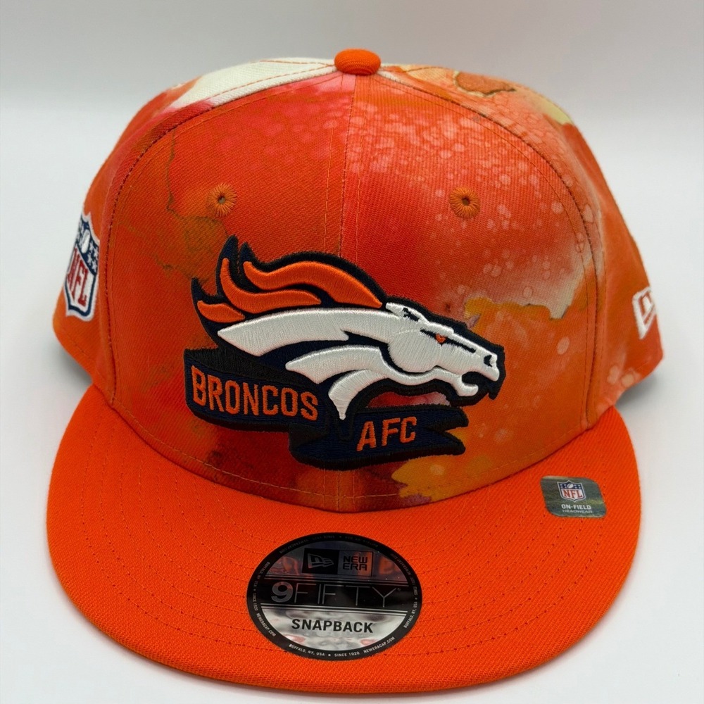 Denver Broncos Hat New Era 9FIFTY Snapback Hat Orange Tie Dye Bleached